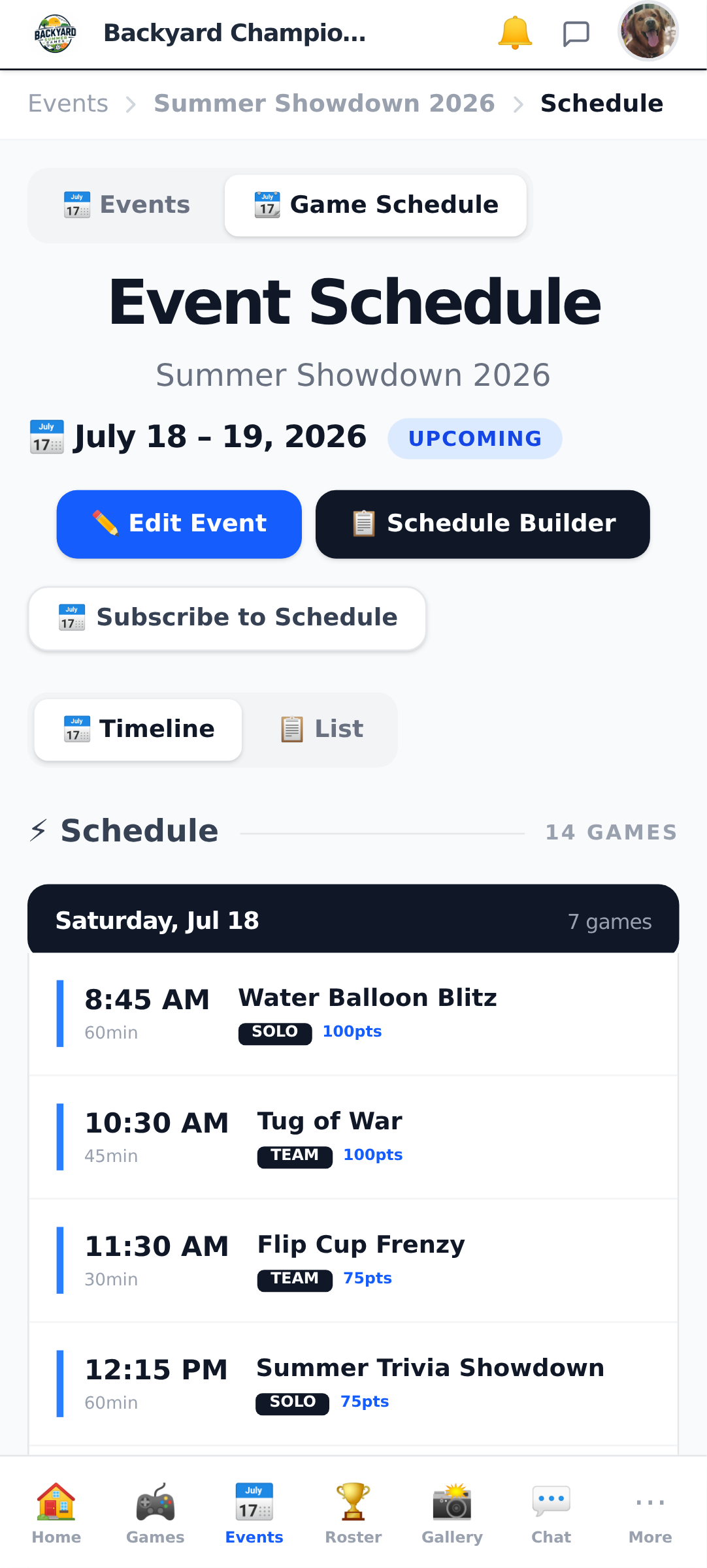 Schedule screenshot
